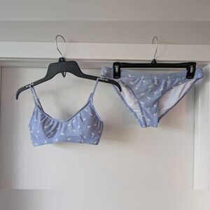 Blue Scoopneck Bikini Flamingo Print 2 pcs Periwinkle